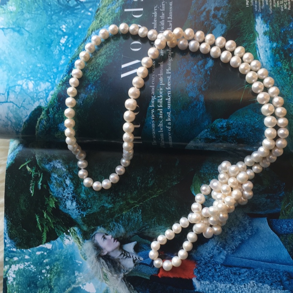 Genuine Freshwater White Pearl Necklace 50"L / 9mm